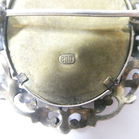 Antique Miniature Portrait Pendant 800 Silver Frame 1.5" - Picture 10 of 13